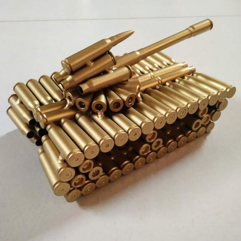 Singeek Bullet Shell Casing Shaped Army Tank Metal Sculpture,Great Decorative Artwork Model Gift for Home,Study Room Decorations (Gold Disc Style) - Image 5